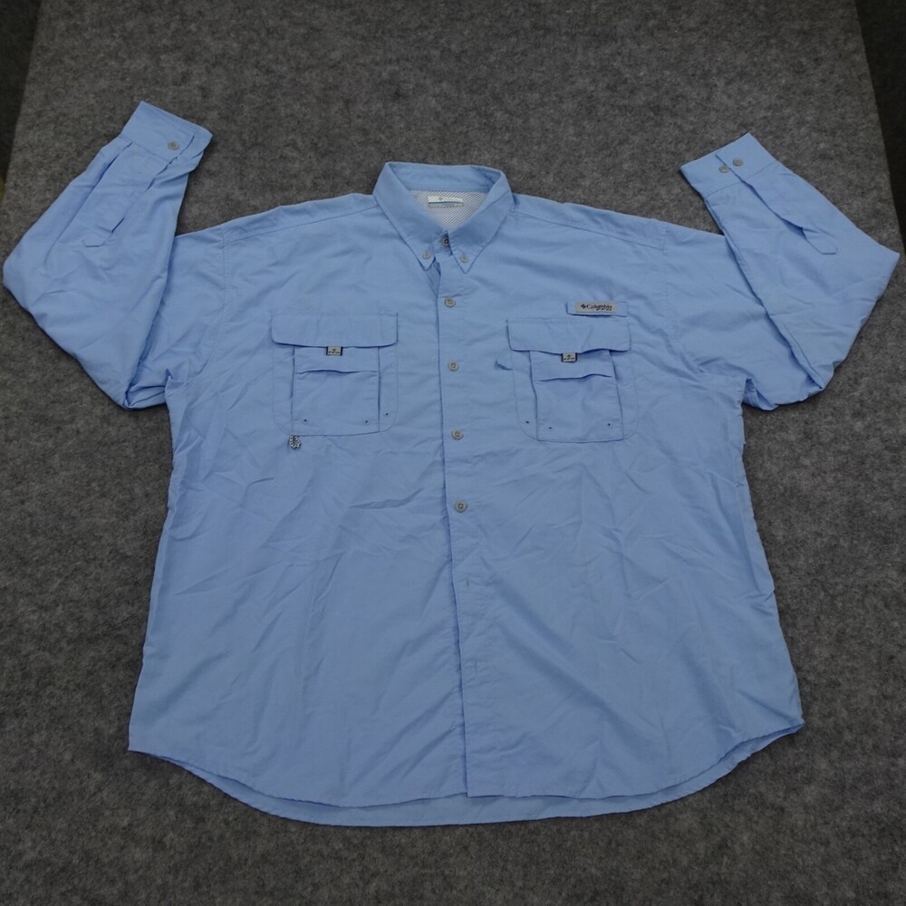 Columbia Shirt Mens Medium M Blue Button Up Long Sleeve Classic Solid Outdoor